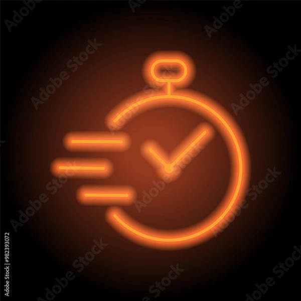 Fototapeta Clock simple icon vector. Flat design. Orange neon on black background
