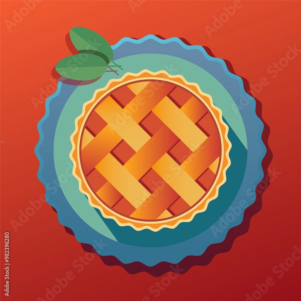 Obraz Peach pie, top view, simple flat illustration, isolated object