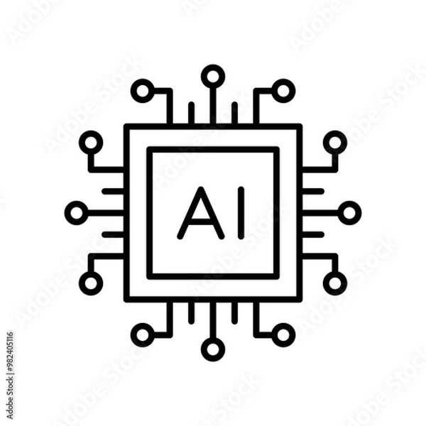 Fototapeta AI microchip technology icon