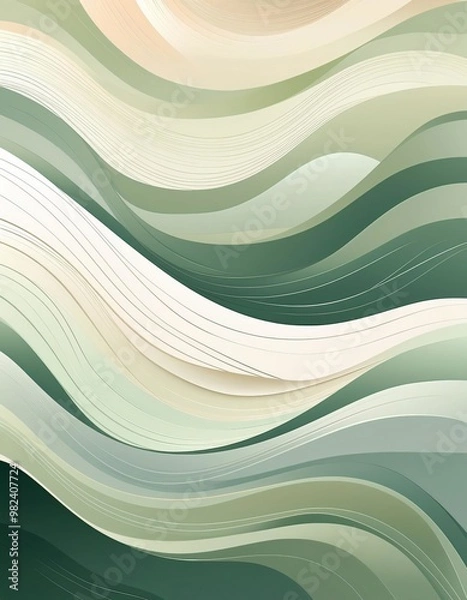 Fototapeta Abstract background design with flowing green and beige wavy stripes