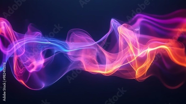 Fototapeta Abstract flowing waves of light in blue, pink, and orange.