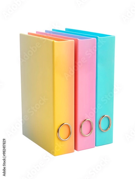 Fototapeta Folder 3d icon multicolored stationery on transparent background.