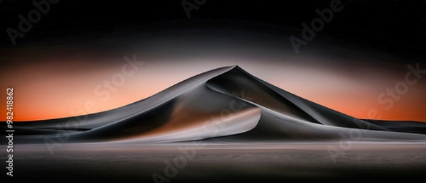 Fototapeta ImageStunning Desert Landscape at Sunset Majestic sand dunes with flowing curves set against rugged mountain formations capturing the vast beauty and tranquility of a desert oasis in soft evening ligh