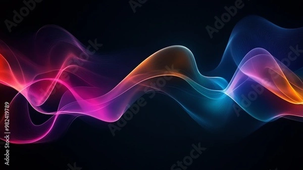 Fototapeta Abstract flowing waves of light in blue, pink, and orange.