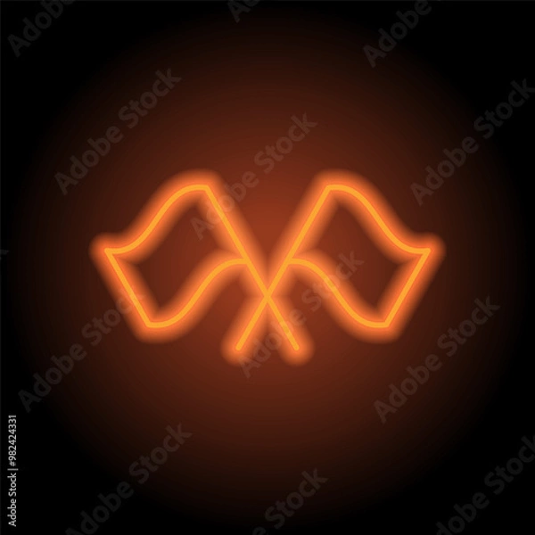 Obraz Finish simple icon vector. Flat design. Orange neon on black background