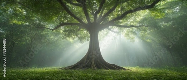 Fototapeta A large tree with a trunk that is almost as tall as the tree