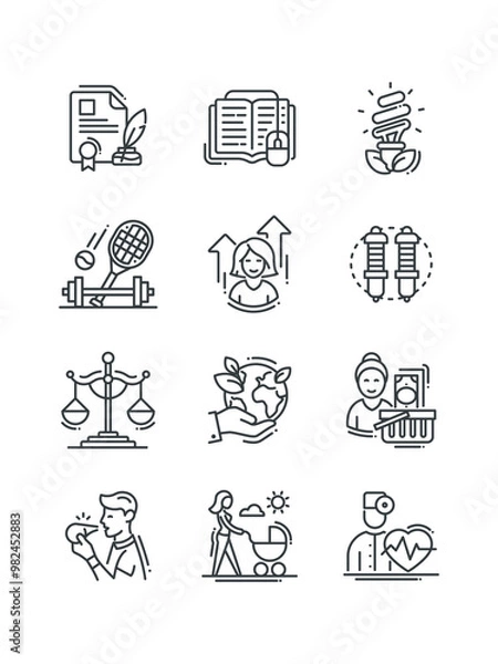 Fototapeta Schedule, Smart weigh, Spark plug, set of icons for web design, vector illustration