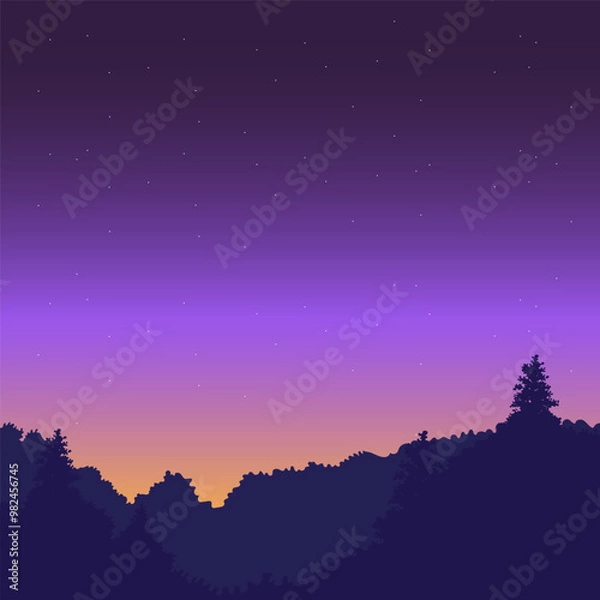 Obraz Vector forest at night with purple sky