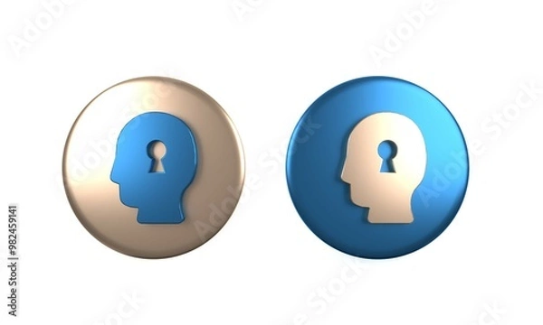 Fototapeta Colorful Solution to the problem in psychology icon isolated on white background. Key. Therapy for mental health. Circle button. 3D render illustration