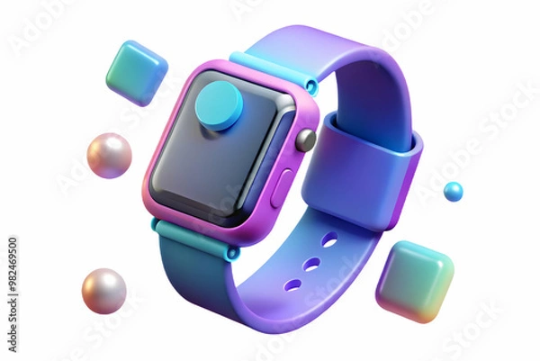 Obraz Flat Holographic Smartwatch with Payment Icons on Glossy White Background - Modern Vector Design for Digital Finance Branding and Marketing