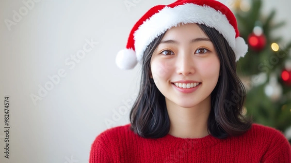 Fototapeta 都会のクリスマスを楽しむ日本人女性