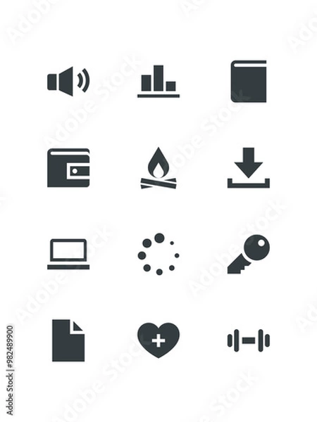Fototapeta MacBook, Magnifier, Pill, Previous, set of icons for web design, vector illustration