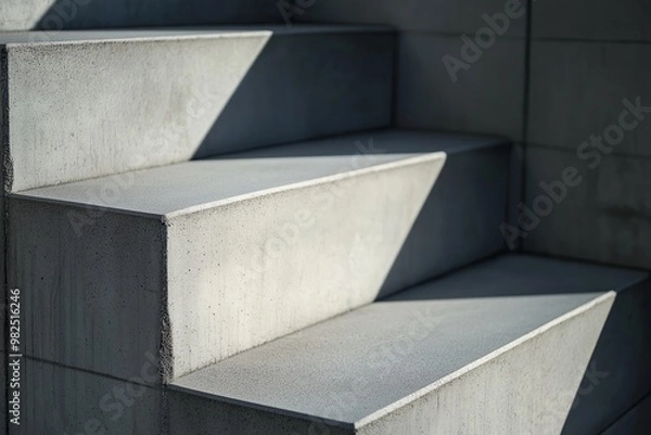 Obraz Abstract concrete steps highlighted by sunlight and shadows, showcasing modern minimalist architecture.