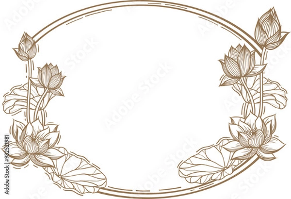Fototapeta Decorative round frame with Lotus flower. illustration in Hand Drawn Sketch style.