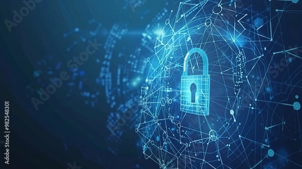 Fototapeta A futuristic digital lock symbol with various padlocks and cyber elements, emphasizing the importance of secure data networks