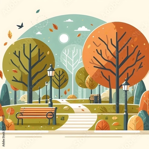 Fototapeta Flat Design Autumn Park
