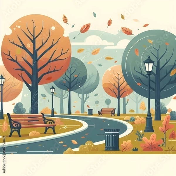 Fototapeta Flat Design Autumn Park
