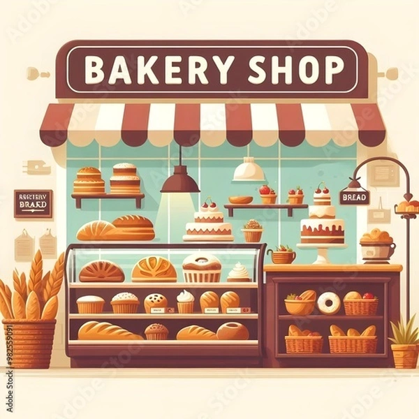 Fototapeta Flat Design Bakery Shop