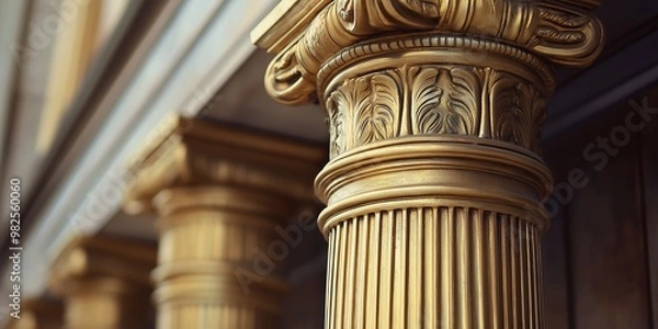 Fototapeta A detailed view of ornate golden architectural columns showcasing the intricate classic design elements present in the structure.