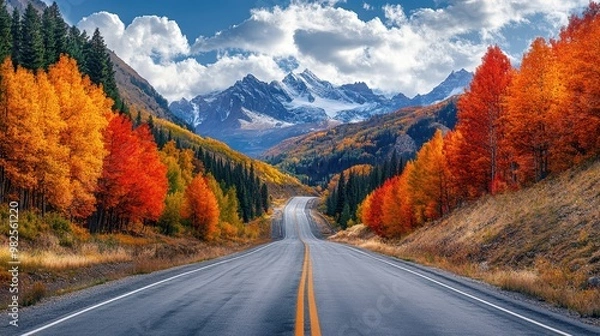 Fototapeta Scenic Autumn Road Through Mountain Pass