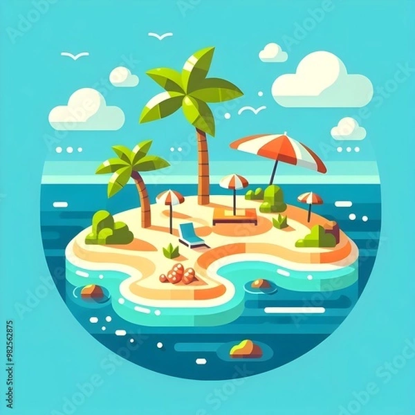 Fototapeta Flat Design Tropical Island