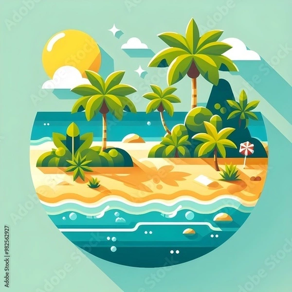 Fototapeta Flat Design Tropical Island