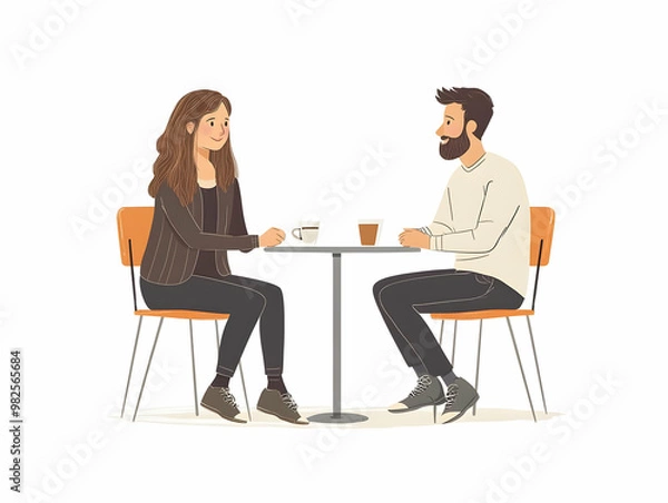 Fototapeta Flat Candid Investment Planning Concept: Two Friends Engaging in Strategic Financial Discussions at a Caf? � Perfect for Investment Campaigns
