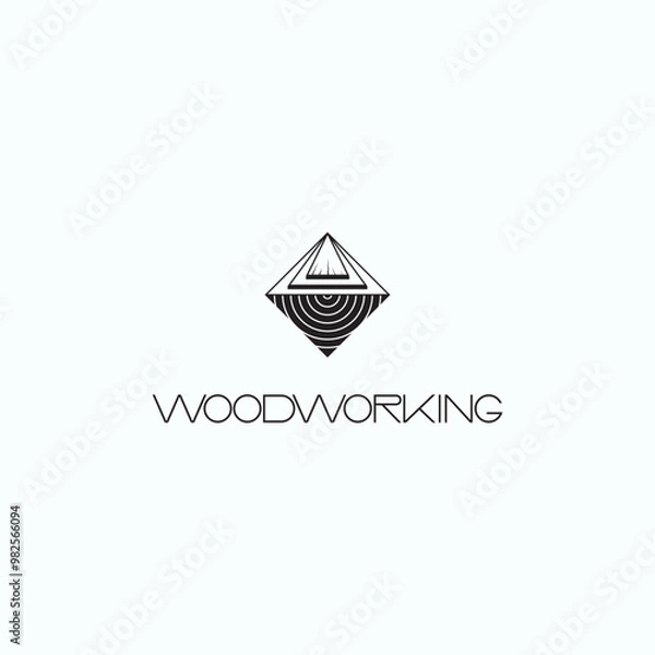Fototapeta an illustration consisting of several images of a cut piece of wood and the word "woodworking" as a symbol or logo