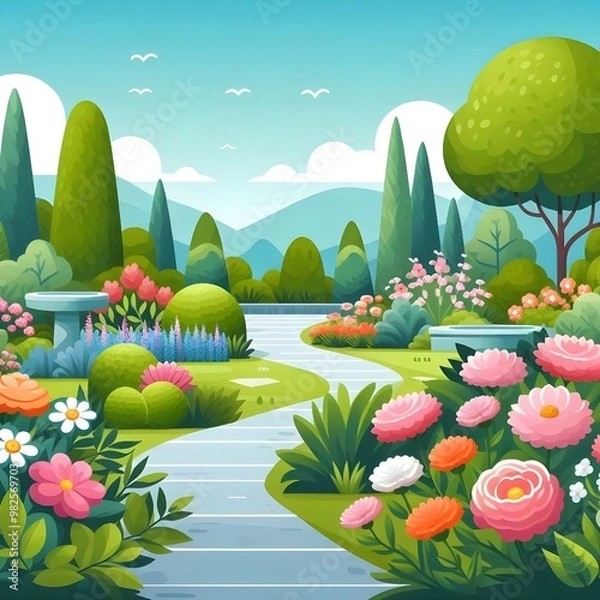 Fototapeta Flat Design Garden Scene