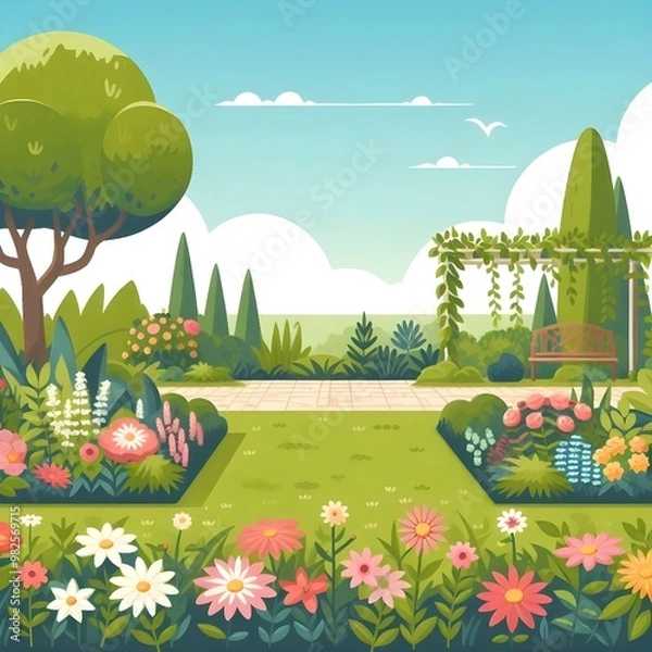 Fototapeta Flat Design Garden Scene