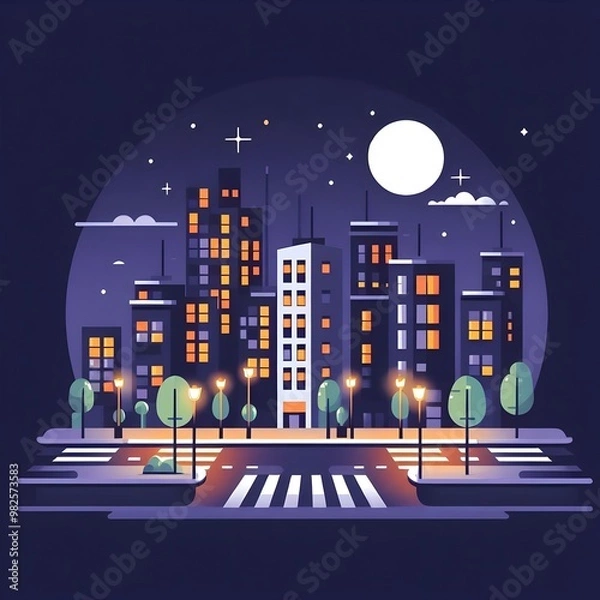 Fototapeta Flat Design Night Cityscape