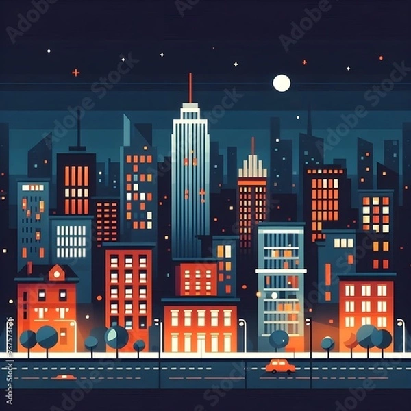 Fototapeta Flat Design Night Cityscape