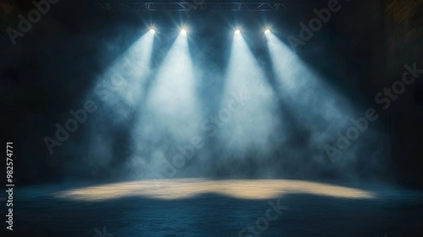 Fototapeta Empty stage under focused spotlight creating dramatic lighting and shadow effect wallpaper