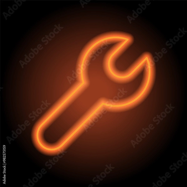 Fototapeta Wrench simple icon vector. Flat design. Orange neon on black background