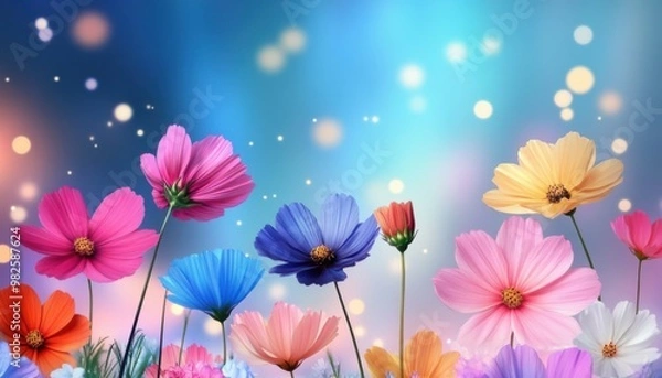 Fototapeta Vibrant flowers bloom against a dreamy background, creating a serene and colorful atmosphere perfect for nature lovers.