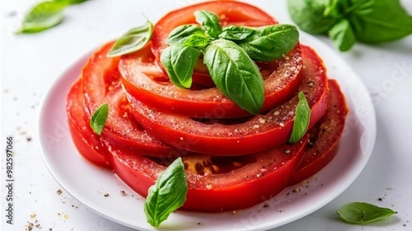 Fototapeta Fresh Tomato and Basil Salad