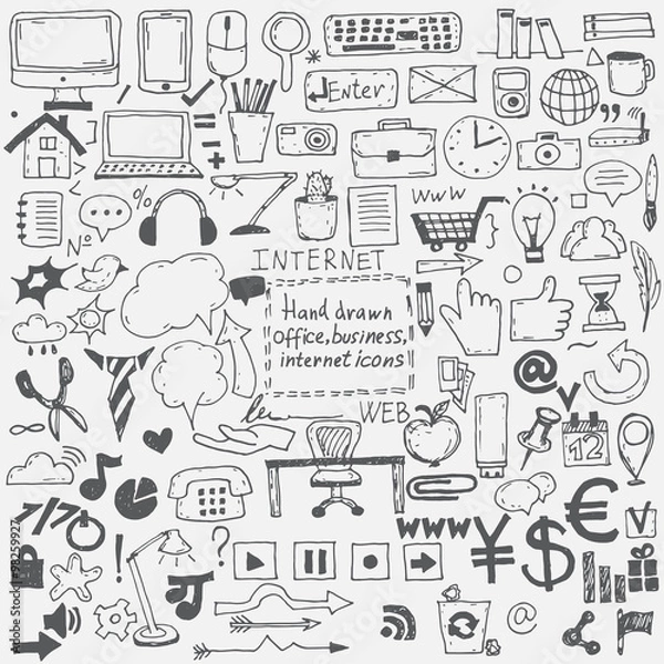Fototapeta Hand drawn sketch icons for business,internet and office. Vector