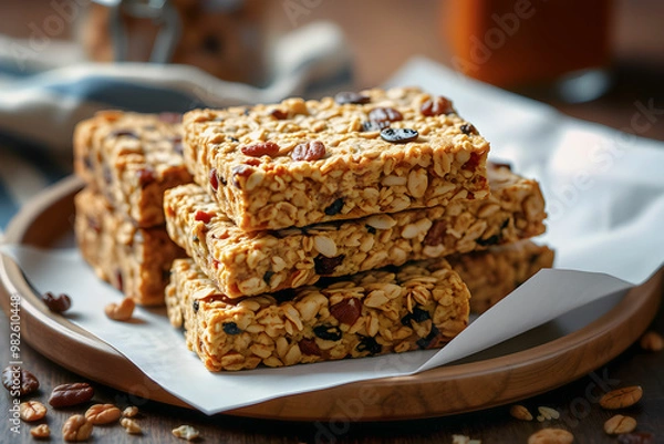 Fototapeta Nutritious Granola Bars: Oats, Nuts, and Dried Fruit