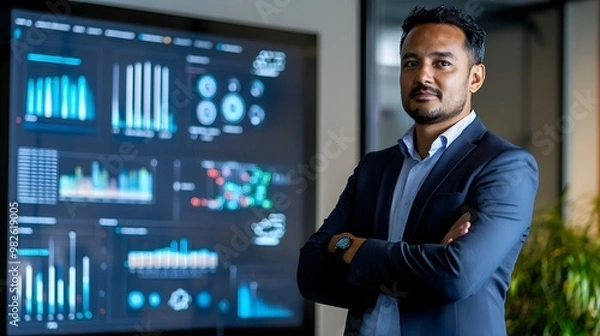 Fototapeta Business Executive Examining Data Analytics Dashboard in Office