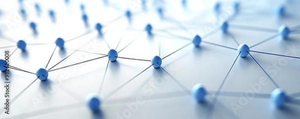 Fototapeta Abstract network design with blue nodes and connecting lines on a light background for technology and communication concepts.