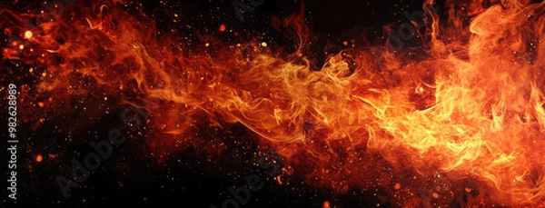 Fototapeta An intense display of fiery red flames coupled with swirling smoke particles, creating a vivid and energetic composition that captures attention with its dynamic expressiveness.