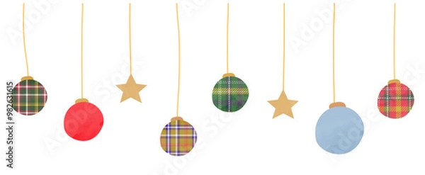 Fototapeta クリスマスの手書き風球体オーナメントセット