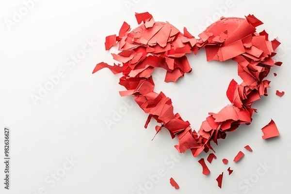 Fototapeta Shattered red heart pieces on white