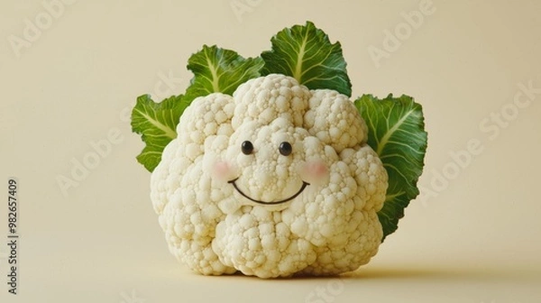 Obraz Cheerful Cauliflower with Leaves and Smile Design