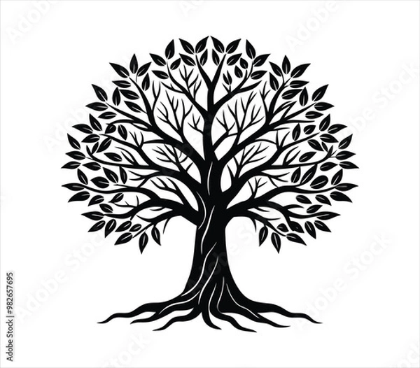 Obraz Tree silhouette vector on solid white background