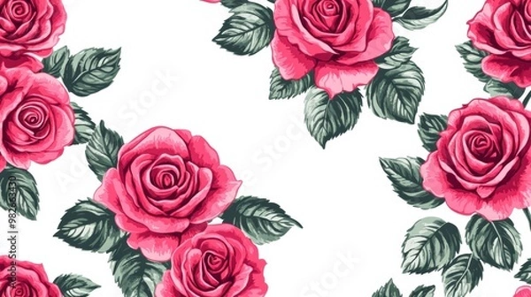 Fototapeta A vibrant vine of roses and foliage winding elegantly on a white background, with intricate details in both the flowers and leaves 