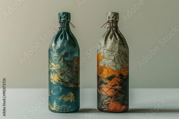 Fototapeta A pair of bottles sitting on a table, perfect for still life or product photography