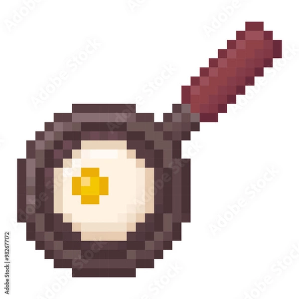 Obraz fried egg in skillet pixel art icon , breakfast, frying pan, 90s, 80s, old arcade game style, icon for game, mobile app, 8 bit, vector illustration
