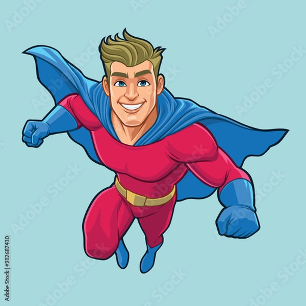 Fototapeta Superhero flying towards camera