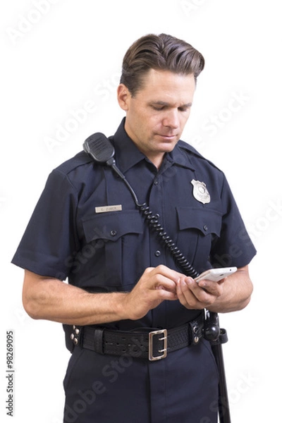 Obraz Police officer using cell phone
